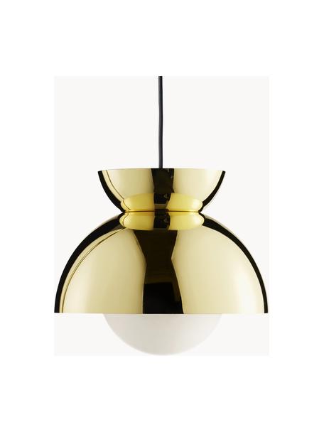 Kleine design hanglamp Butterfly, Lampenkap: gecoat metaal, Diffuser: opaalglas, Glanzend goudkleurig, Ø 21 x H 19 cm