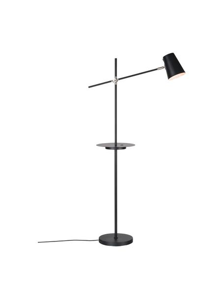 Leselampe Linear mit Ablage und Ladestation, Lampenschirm: Metall, beschichtet, Lampenfuß: Metall, beschichtet, Dekor: Stahl, gebürstet, Schwarz, T 65 x H 144 cm