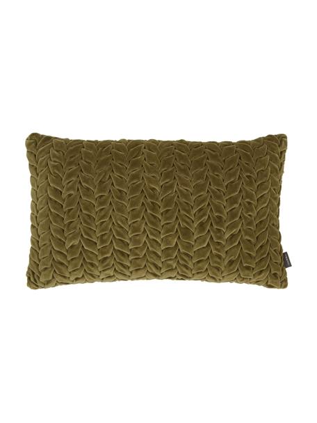 Samt-Kissen Smock in Zedergrün mit geraffter Oberfläche, mit Inlett, Bezug: 100% Baumwollsamt, Zedergrün, B 30 x L 50 cm