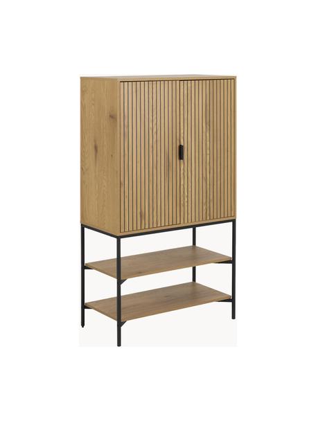 Rangement en bois cannelé Jaipur, Bois, noir, larg. 80 x haut. 140 cm