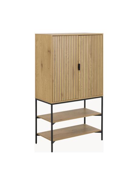 Chiffonnier de madera Jaipur, Beige claro, negro, An 80 x Al 140 cm