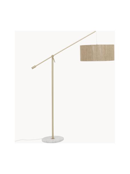 Lámpara de pie grande Lisana, Pantalla: yute, Estructura: metal galvanizado, Cable: cubierto en tela, Dorado, beige, Al 171 cm
