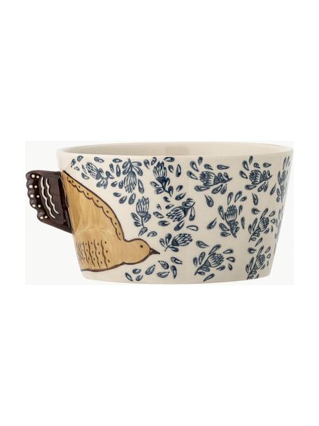 Bol peint à la main Hezha, Grès cérame, Beige, tons bruns, bleu, Ø 13 x haut. 7 cm