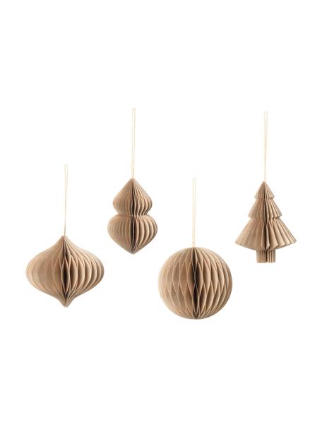 Adornos navideños Christmas Mix, 4 uds., Tejido de papel, Marrón, Ø 9 x Al 10 cm
