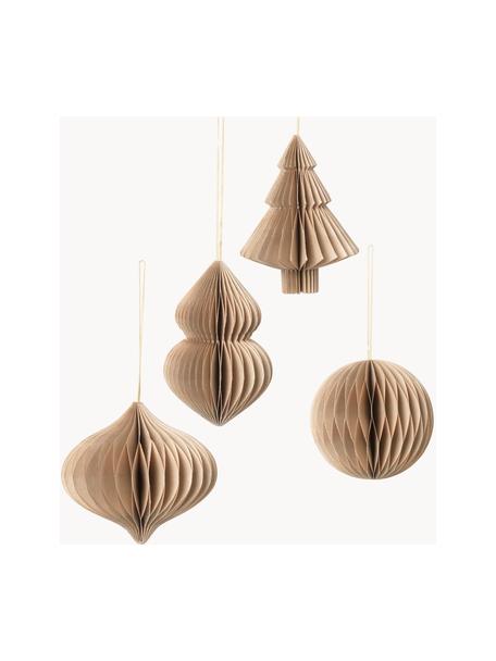 Décorations de sapin de Noël Julet, 4 élém., Carton, Beige, Ø 9 x haut. 10 cm