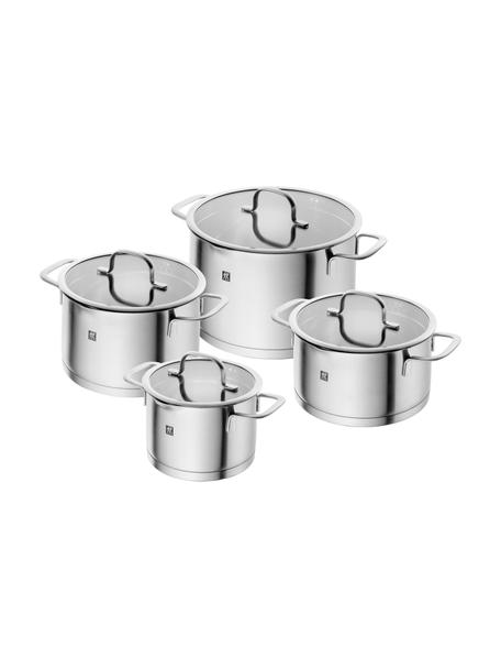 Kochtopf-Set TrueFlow aus Edelstahl, 4-tlg., Deckel: Glas, Edelstahl, Silberfarben, 4-tlg. Set mit verschiedenen Größen
