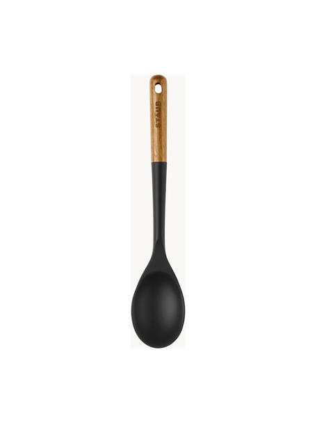 Cucchiaio con manico in legno di acacia Cook, Silicone, legno d'acacia, Nero, legno chiaro, Lung. 31 cm