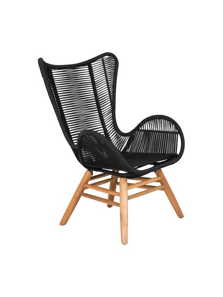 Poltrona nera con gambe in legno Tingeling, Sottostruttura: metallo, Piedini: legno di acacia, Nero, beige, Larg. 72 x Prof. 78 cm