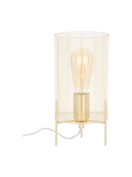 Lampada da tavolo realizzata in vetro colorato Laurel, Base della lampada: metallo spazzolato, Paralume: vetro, Paralume: ambra Base della lampada: ottonato Cavo: trasparente, Ø 14 x Alt. 28 cm