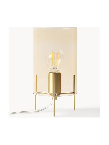 Kleine Tischlampe Laurel aus farbigem Glas, Lampenschirm: Glas, Lampenfuß: Metall, gebürstet, Transparent, Goldfarben, Ø 14 x H 28 cm