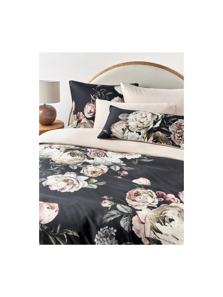 Baumwollsatin-Bettdeckenbezug Blossom, Webart: Satin Fadendichte 210 TC,, Anthrazit, Bunt, B 200 x L 200 cm