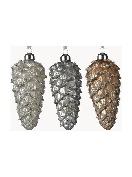 Kerstboomhanger kegel, 6 stuks, Beige, zilverkleurig, goudkleurig, Ø 5 x H 12 cm