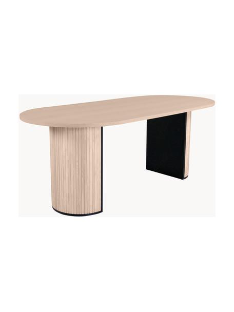 Ovale houten eettafel Bianca, 200 x 90 cm, Tafelblad: MDF met eikenhoutfineer, , Frame: trompetboomhout, geborste, Eikenhout, licht gelakt, B 200 x D 90 cm