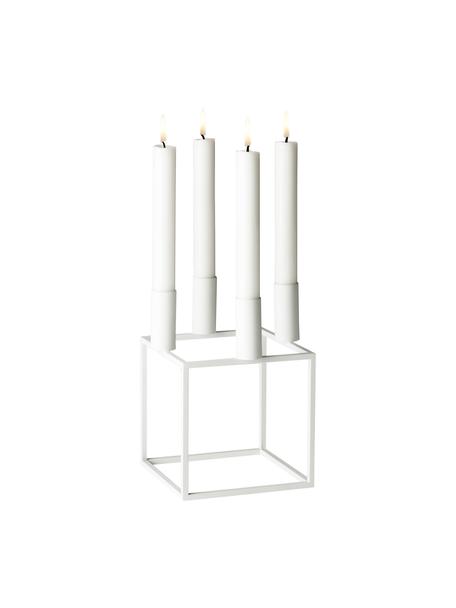 Kerzenhalter Kubus in Weiß, Stahl, lackiert, Weiß, B 14 x H 20 cm
