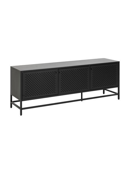 Metalen tv-meubel Neptun in zwart, Gecoat metaal, Zwart, 160 x 60 cm
