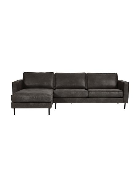Sofá rinconera de cuero reciclado Hunter, Tapizado: 70% cuero reciclado, 30% , Estructura: madera de pino maciza con, Patas: metal con pintura en polv, Cuero marrón grisaceo, An 264 x F 154 cm, chaise longue izquierda