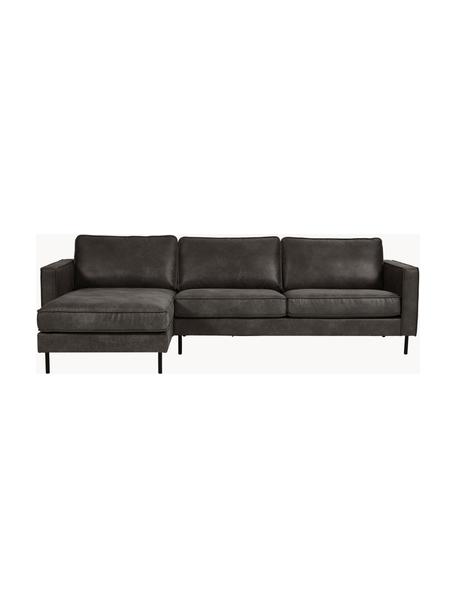 Ecksofa Hunter aus recyceltem Leder, Bezug: 70% recyceltes Leder, 30%, Gestell: Massives Kiefernholz, FSC, Füße: Metall, pulverbeschichtet, Leder Taupe, B 264 x T 154 cm, Eckteil links