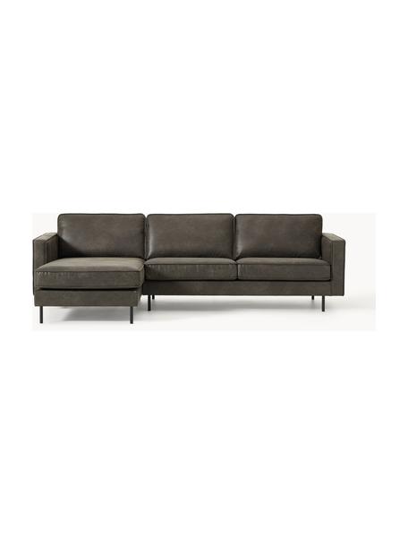 Ecksofa Hunter aus recyceltem Leder, Bezug: 70% recyceltes Leder, 30%, Gestell: Massives Kiefernholz, hoc, Füße: Metall, pulverbeschichtet, Leder Anthrazit, B 264 x T 154 cm, Eckteil links