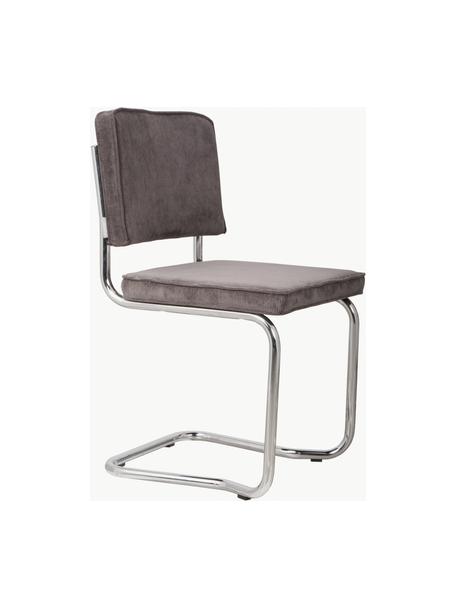 Chaise cantilever en velours côtelé Kink, Velours côtelé gris, cadre chrome, larg. 48 x prof. 48 cm