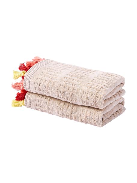 Ręcznik z weluru z frędzlami Tallulah, Jasny różowy, wielobarwny, Ręcznik dla gości, S 30 x D 50 cm, 2 szt.