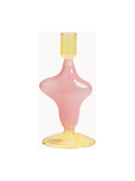 Świecznik ze szkła Flux, Szkło, Jasny różowy, żółty, Ø 8 x W 17 cm