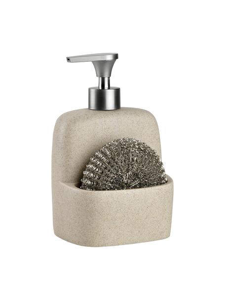 Set de dosificador de jabón Sand, 2 pzas., Estropajo: metal, Beige, An 11 x Al 19 cm