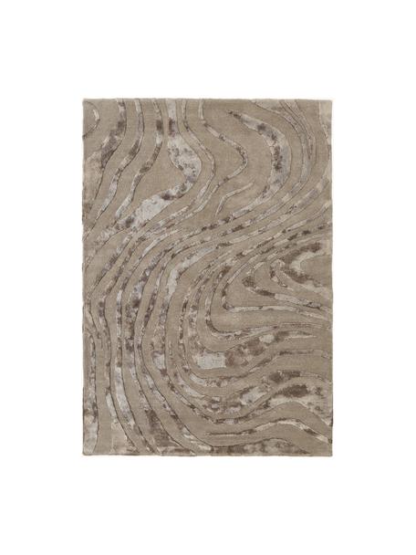 Handgetufteter Kurzflorteppich Winola mit Hoch-Tief-Struktur, Flor: 51 % Viskose, 49 % Wolle, Taupe, B 80 x L 150 cm (Größe XS)