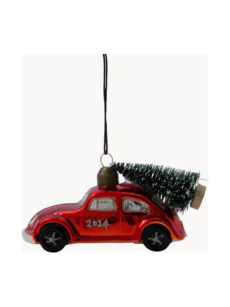 Weihnachtsbaumanhänger Car, Glas, Kunststoff, Rot, B 11 x H 6 cm