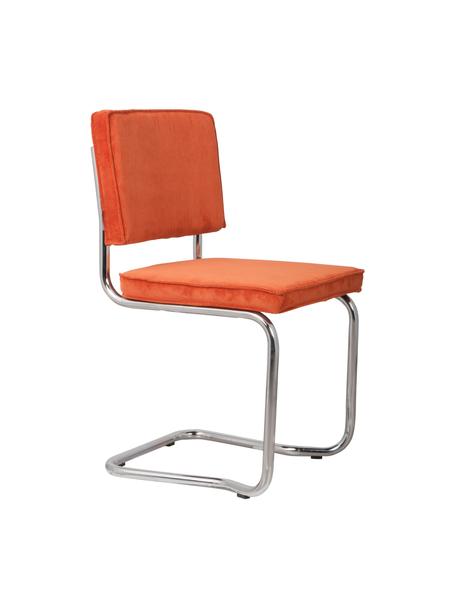 Corduroy sledestoel Kink, Bekleding: corduroy (88% nylon, 12% , Frame: verchroomd metaal, Corduroy oranje, chroomkleurig, B 48 x H 48 cm