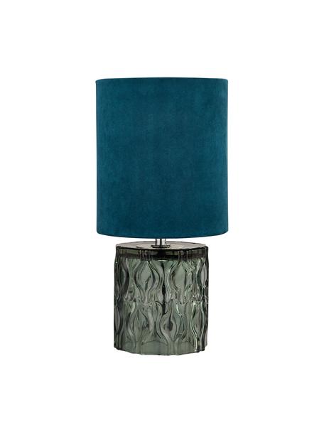 Kleine Samt-Tischlampe Tina in Blau-Grün, Lampenschirm: Samt, Lampenfuß: Glas, Dekor: Metall, galvanisiert, Grün, Ø 15 x H 30 cm