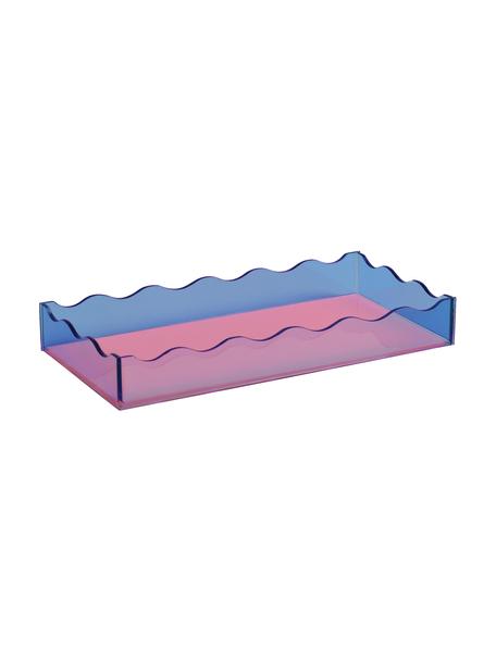 Decoratief dienblad Wobbly in roze/donkerblauw, L 30 x B 15 cm, Glas, Donkerblauw, roze, L 30 x B 15 cm
