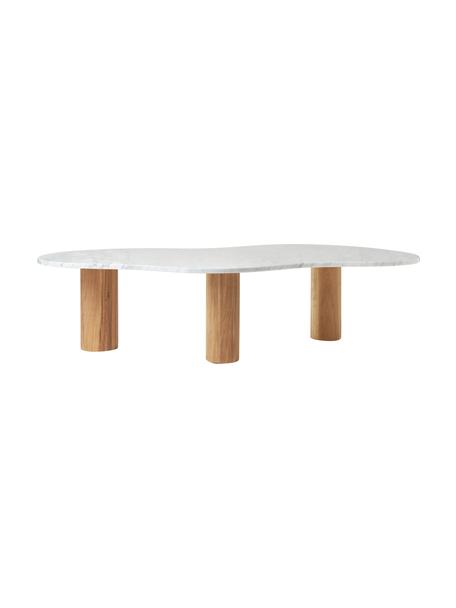 Mramorový konferenční stolek v organickém tvaru Naruto, Bílý mramor, dubové dřevo, Š 140 cm, H 80 cm