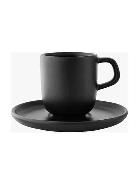 Espressotassen Nordic Kitchen mit Untertassen, 4 Stück, Steinzeug, Schwarz, Ø 11 x H 7 cm, 70 ml