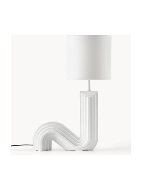 Design Tischlampe Luomo, Lampenschirm: Leinenstoff, Lampenfuß: Mitteldichte Holzfaserpla, Off White, Weiß, B 43 x H 61 cm