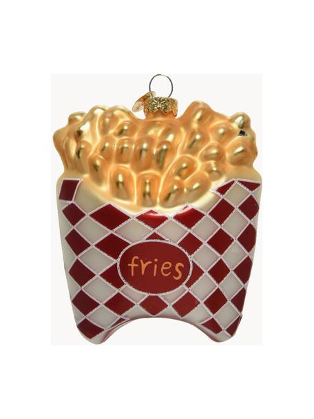 Kerstboomhanger Fries, Glas, Wijnrood, crèmewit, goudkleurig, B 9 x H 11 cm
