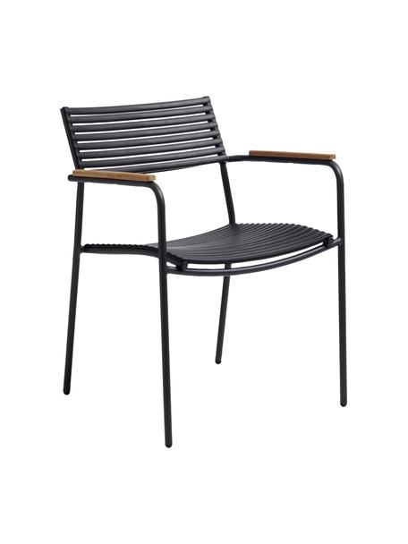 Sedia con braccioli da giardino Mood, Struttura: alluminio, verniciato a p, Seduta: materiale sintetico, Nero, legno di teak, Larg. 60 x Alt. 56 cm