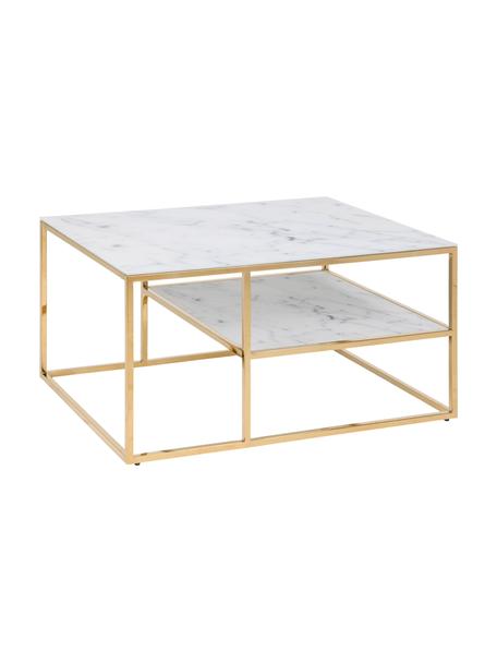 Table basse verre marbré Alisma, Blanc, marbré, couleur dorée, larg. 90 x haut. 45 cm