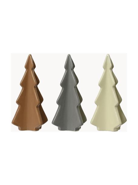 Set 3 figure natalizie in porcellan a forma di abete Dash, Porcellana, Grigio, marrone, bianco crema, Larg. 6 x Alt. 16 cm