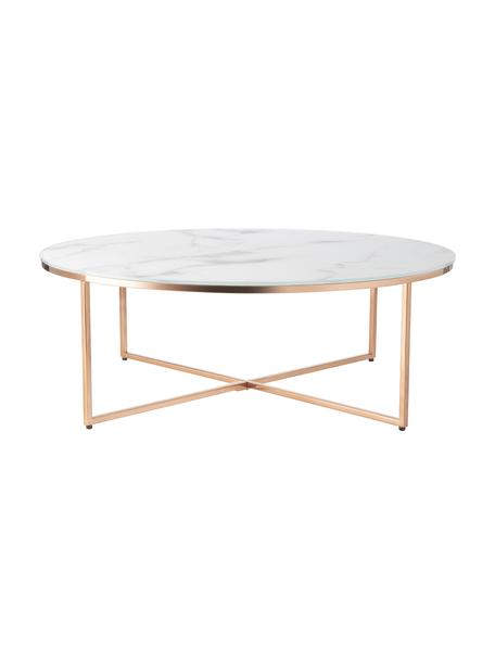 Table basse ronde XL avec plateau en verre aspect marbre Antigua, Blanc, couleur rose, Ø 100 x haut. 35 cm