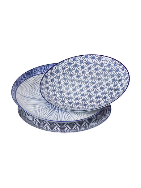 Platos llanos artesanales de porcelana Nippon, 4 uds., Porcelana, Azul, blanco, Ø 26 cm