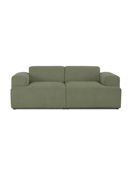 Divano a 2 posti in tessuto a coste verde Melva, Rivestimento: velluto a coste (92% poli, Struttura: legno di pino massiccio, , Piedini: plastica, Velluto a coste verde, Larg. 198 x Alt. 101 cm