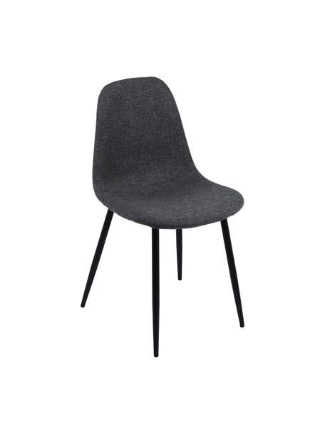 Gestoffeerde stoelen Karla in donkergrijs, 2 stuks, Bekleding: 100% polyester, Poten: metaal, Geweven stof donkergrijs, B 44 x D 53 cm