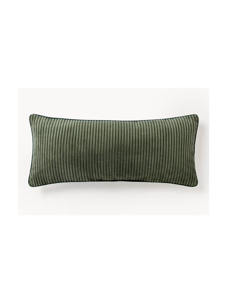 Coussin long en velours côtelé Kylen, Vert olive, larg. 30 x long. 70 cm