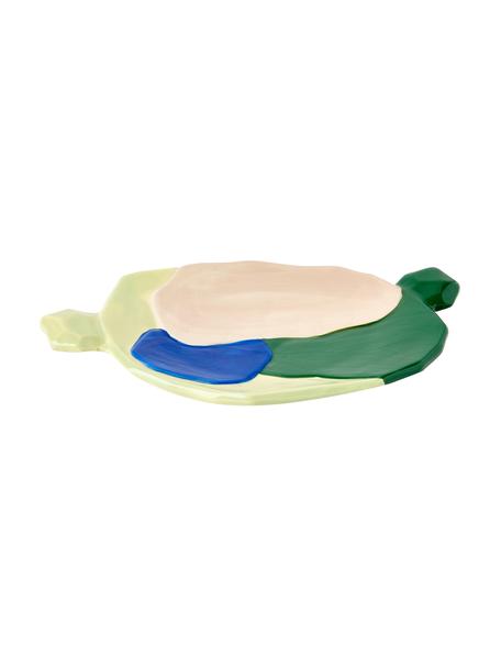 Ručně malovaný porcelánový servírovací talíř Chunky, 24 x 14 cm, Porcelán, Žlutá, modrá, zelená, béžová, Š 24 cm, H 14 cm