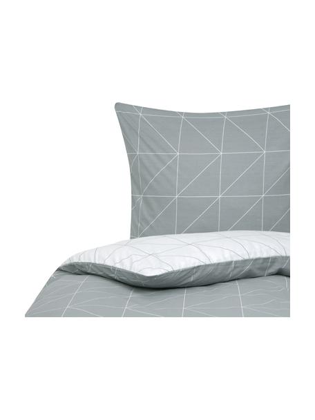 Biancheria da letto reversibile in cotone ranforce Marla, Grigio & bianco, fantasia, 155 x 200 cm, 2 pz