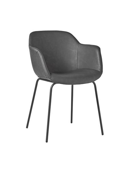 Krzesło z podłokietnikami ze sztucznej skóry Fiji, Tapicerka: sztuczna skóra (poliureta, Nogi: metal malowany proszkowo, Szara skóra ekologiczna, S 58 x G 56 cm