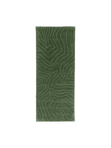 Tapis de couloir laine vert foncé tufté main Aaron, Vert, larg. 80 x long. 200 cm