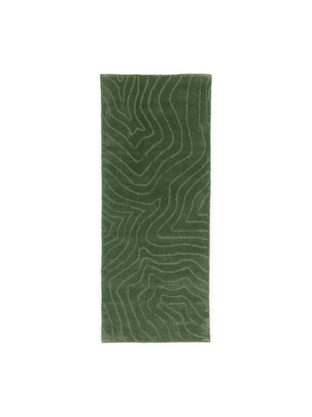 Ručně všívaný vlněný běhoun Aaron, Tmavě zelená, Š 80 cm, D 200 cm