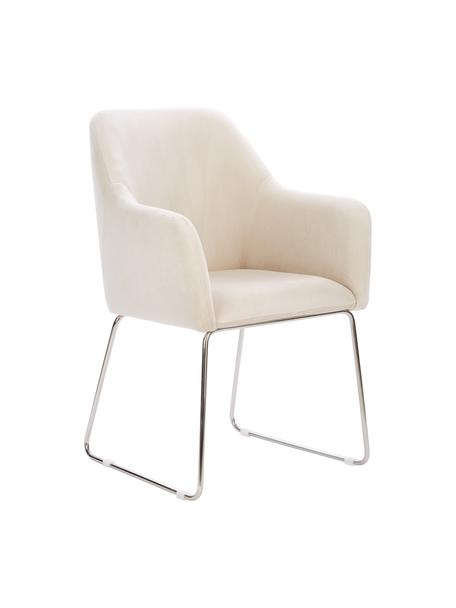 Chaise à accoudoirs en velours crème Isla, Velours blanc crème, couleur argentée, larg. 60 x prof. 62 cm