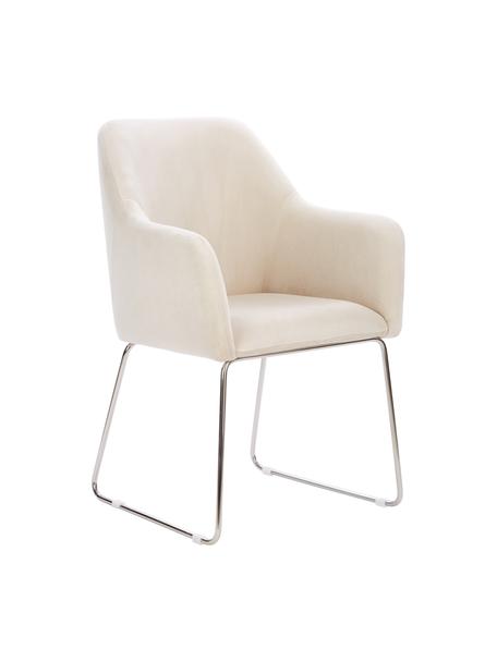 Silla con reposabrazos de terciopelo Isla, Tapizado: terciopelo (poliéster) Al, Patas: metal recubierto, Terciopelo blanco crema, plateado, An 58 x F 62 cm